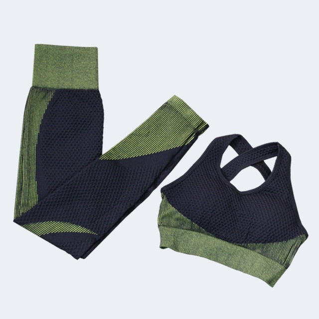 Fitness Suit 3pcs Set Long Sleeve Shirt+Sport Bra +Seamless Leggings