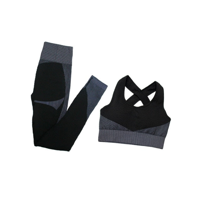 Fitness Suit 3pcs Set Long Sleeve Shirt+Sport Bra +Seamless Leggings