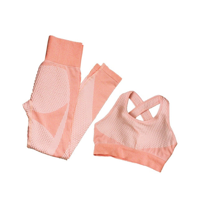 Fitness Suit 3pcs Set Long Sleeve Shirt+Sport Bra +Seamless Leggings