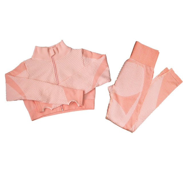 Fitness Suit 3pcs Set Long Sleeve Shirt+Sport Bra +Seamless Leggings