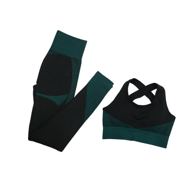 Fitness Suit 3pcs Set Long Sleeve Shirt+Sport Bra +Seamless Leggings