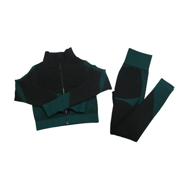 Fitness Suit 3pcs Set Long Sleeve Shirt+Sport Bra +Seamless Leggings