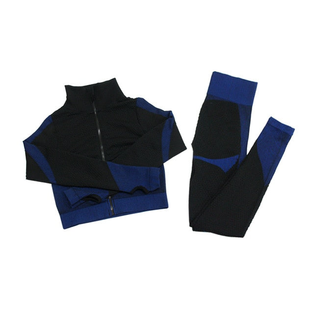 Fitness Suit 3pcs Set Long Sleeve Shirt+Sport Bra +Seamless Leggings