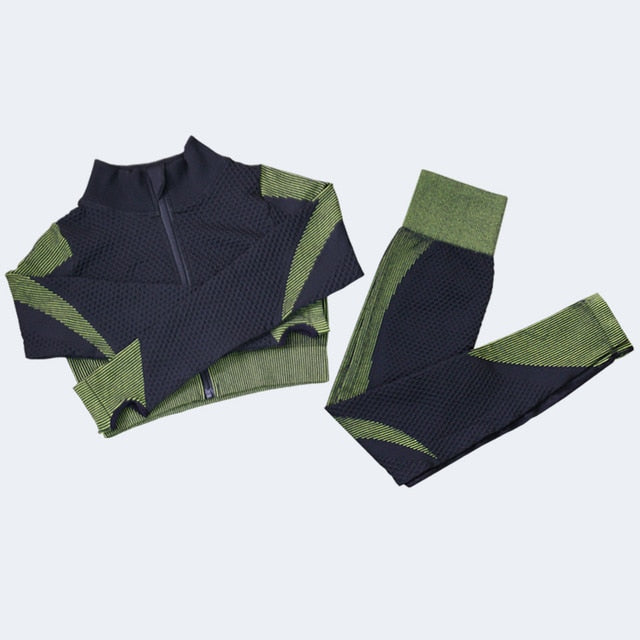 Fitness Suit 3pcs Set Long Sleeve Shirt+Sport Bra +Seamless Leggings